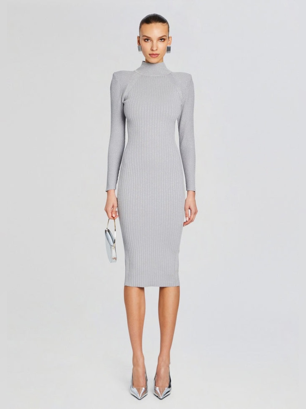 New Retrofete Aylin Dress Midi Knit Silver Grey Light XS Gray Sweater Stretchy